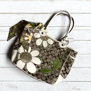 Coach Brown and White Floral Tote
